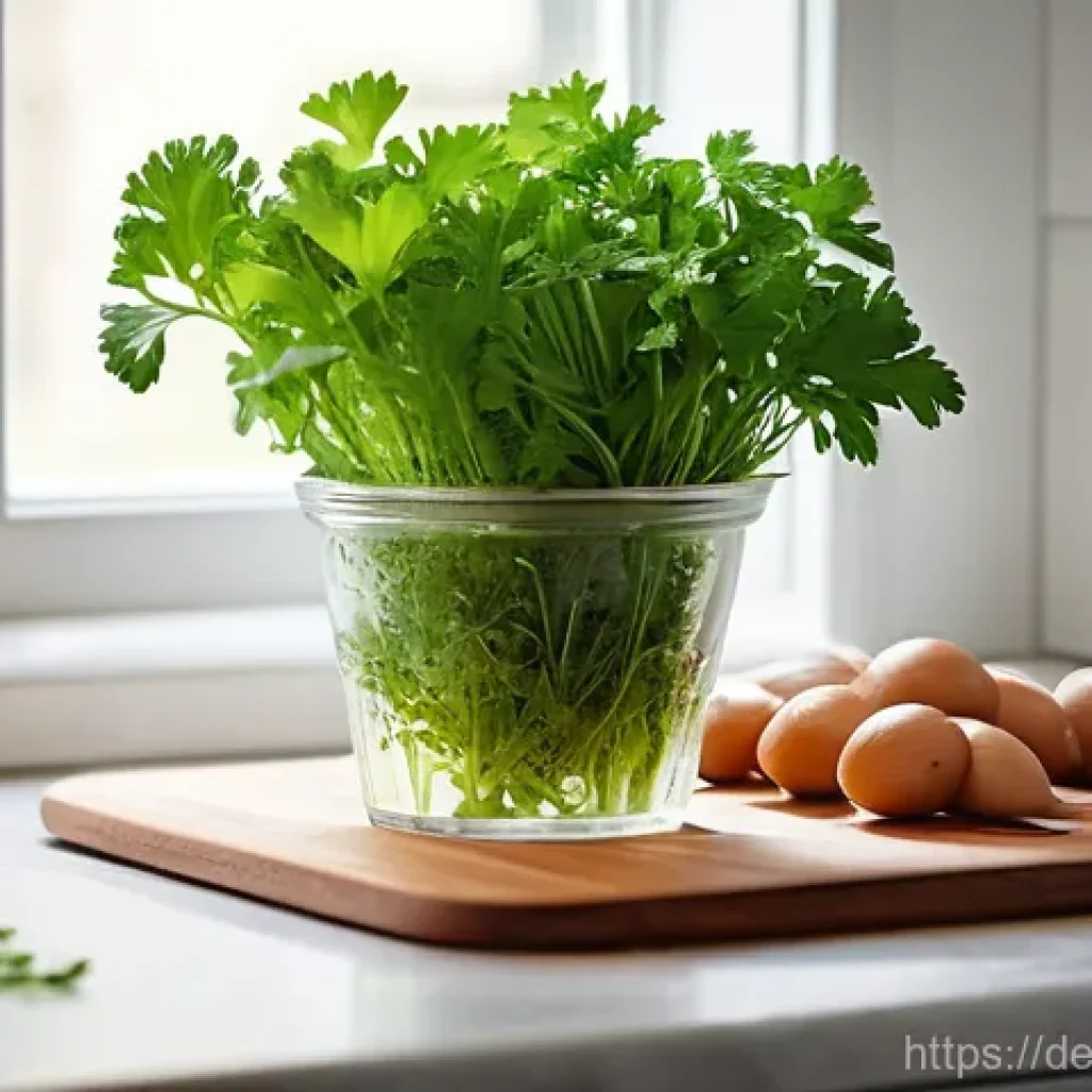 전통 조미료의 저장 및 보관 팁 - **Prompt for Fresh Herbs Storage:**
    "A clean, sunlit kitchen countertop where a pair of hands, w...