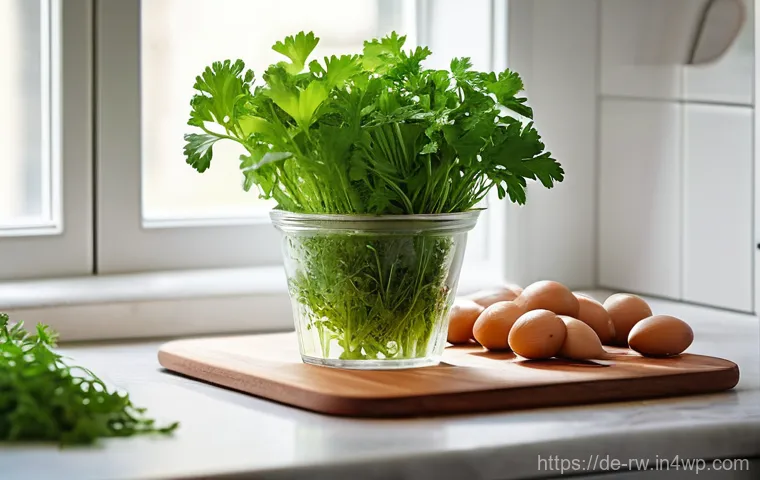 전통 조미료의 저장 및 보관 팁 - **Prompt for Fresh Herbs Storage:**
"A clean, sunlit kitchen countertop where a pair of hands, w...