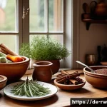 Home 20 전통 조미료를 활용한 창의적인 요리법 - A cozy German kitchen scene featuring a rustic wooden table with traditional spices like cinnamon st...
